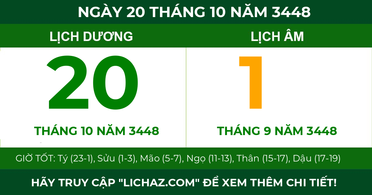 lịch âm ngày 20 tháng 10 năm 3448