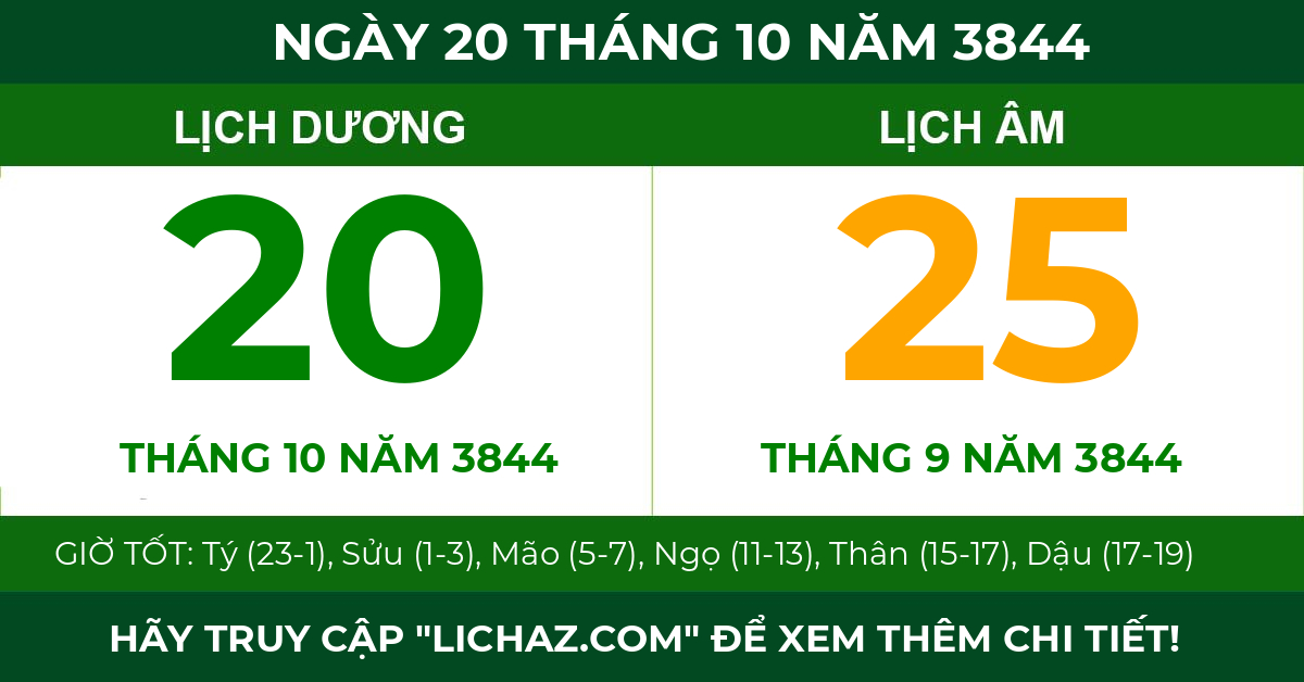 lịch âm ngày 20 tháng 10 năm 3844