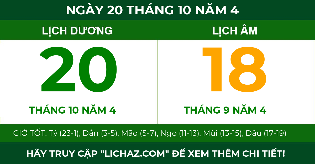 lịch âm ngày 20 tháng 10 năm 4