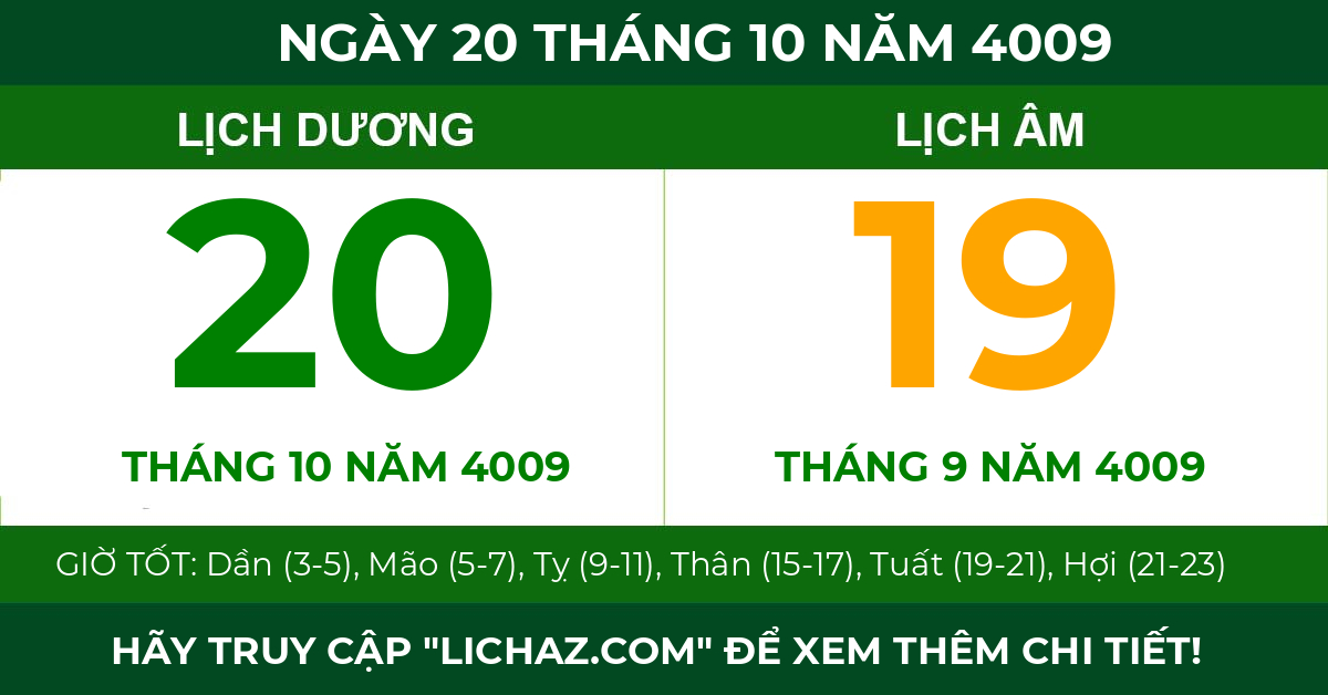 lịch âm ngày 20 tháng 10 năm 4009