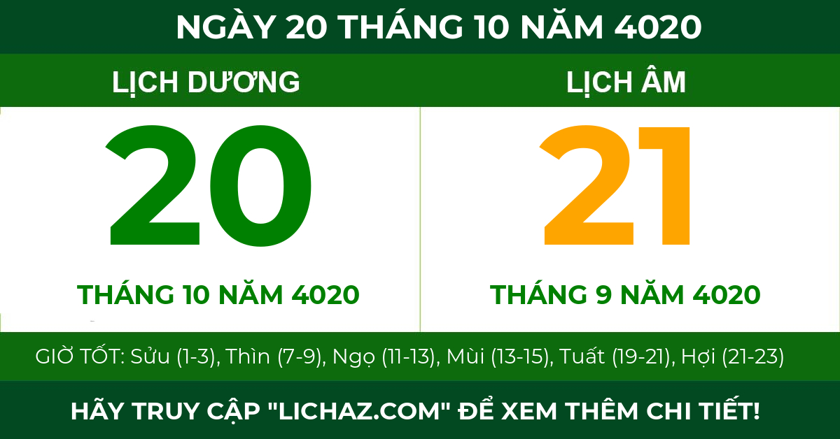 lịch âm ngày 20 tháng 10 năm 4020
