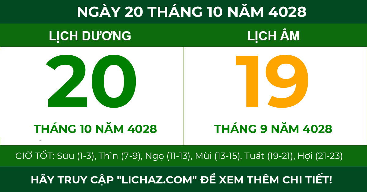lịch âm ngày 20 tháng 10 năm 4028
