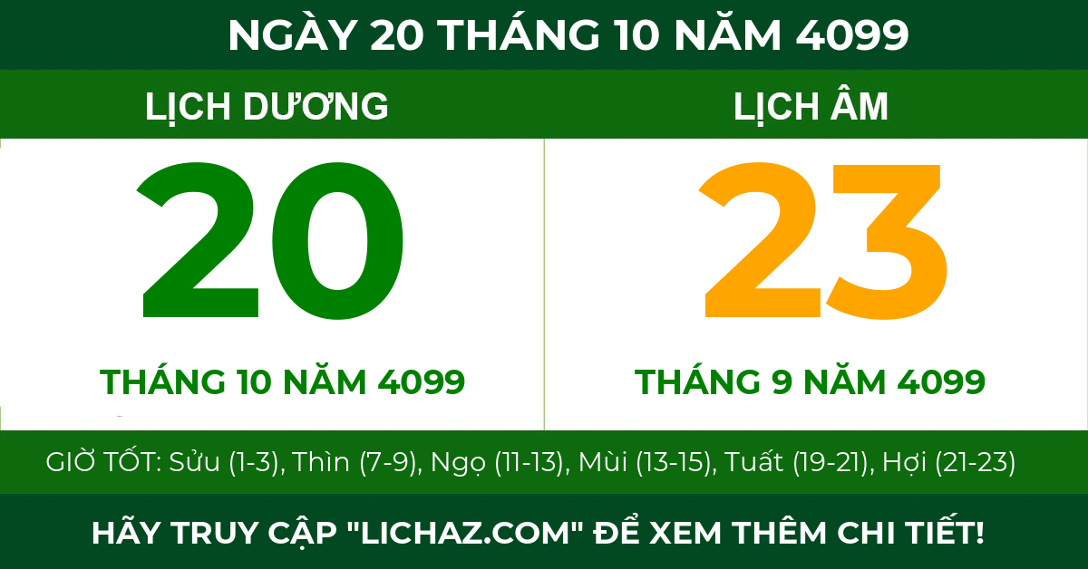 lịch âm ngày 20 tháng 10 năm 4099