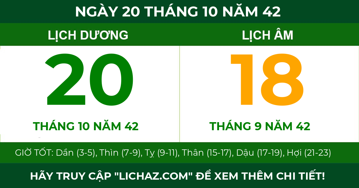 lịch âm ngày 20 tháng 10 năm 42