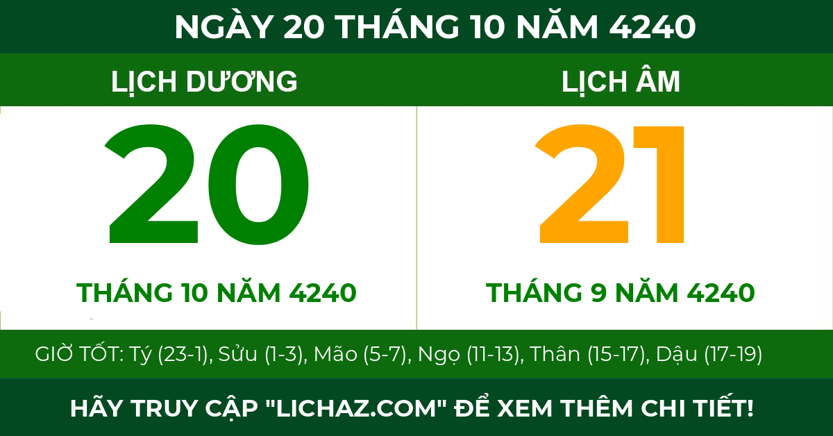 lịch âm ngày 20 tháng 10 năm 4240