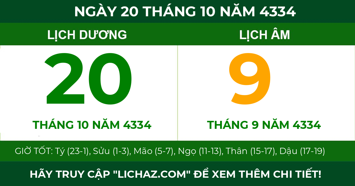 lịch âm ngày 20 tháng 10 năm 4334