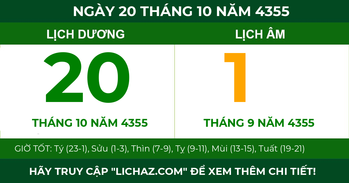 lịch âm ngày 20 tháng 10 năm 4355