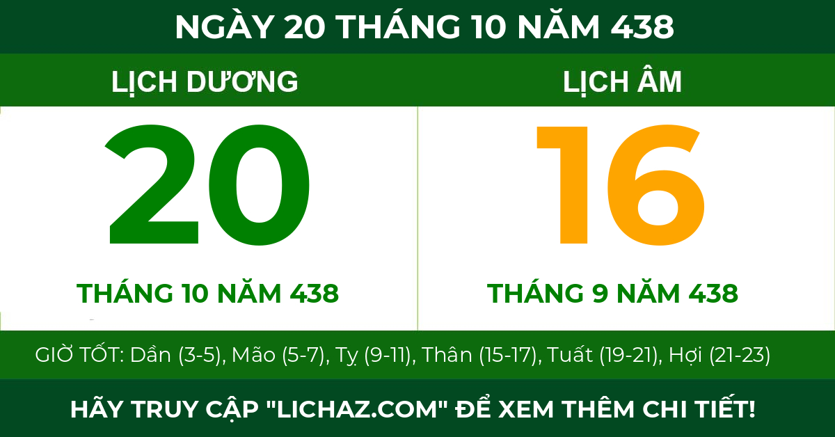 lịch âm ngày 20 tháng 10 năm 438
