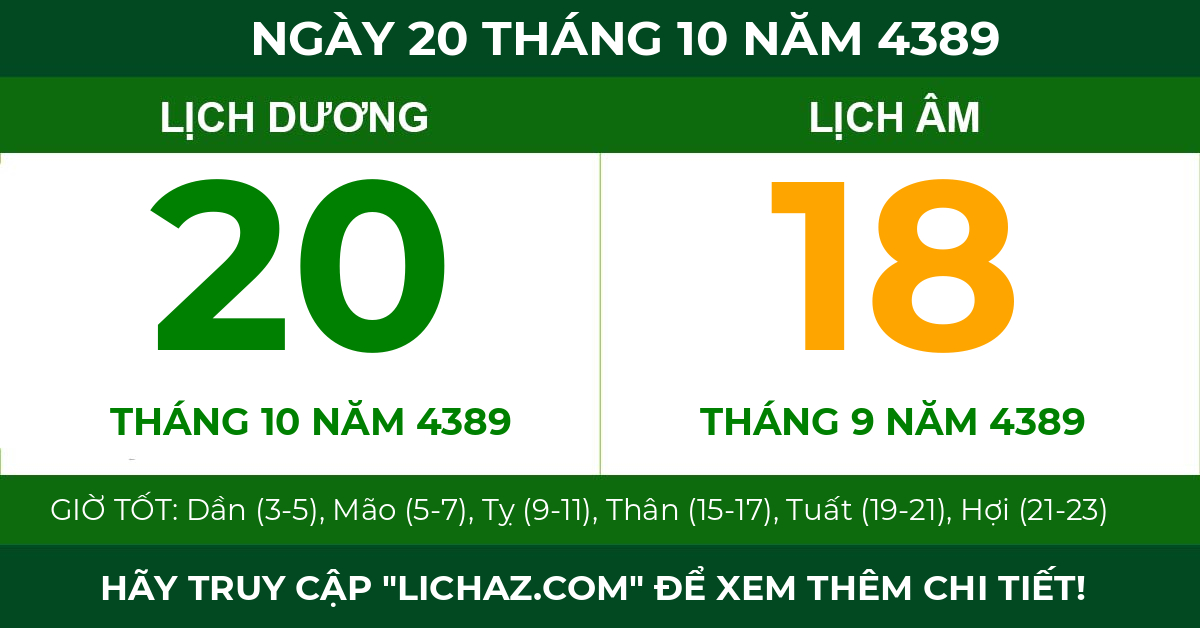 lịch âm ngày 20 tháng 10 năm 4389