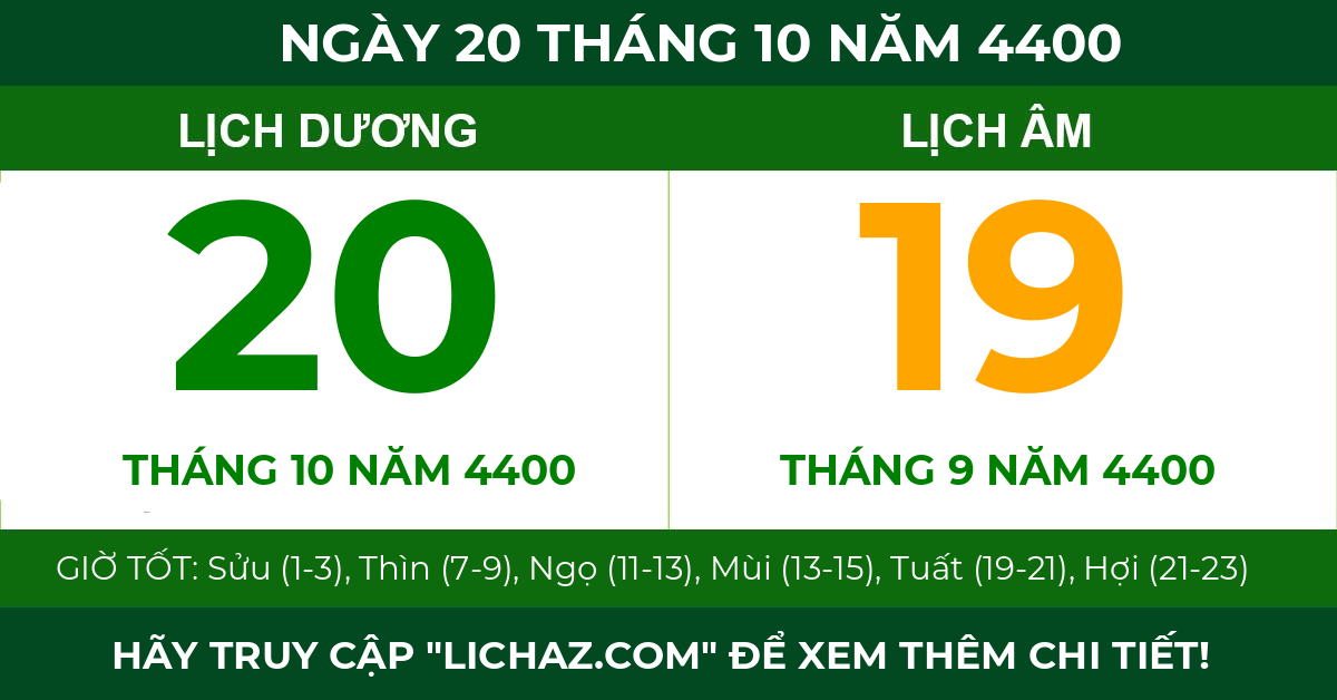 lịch âm ngày 20 tháng 10 năm 4400