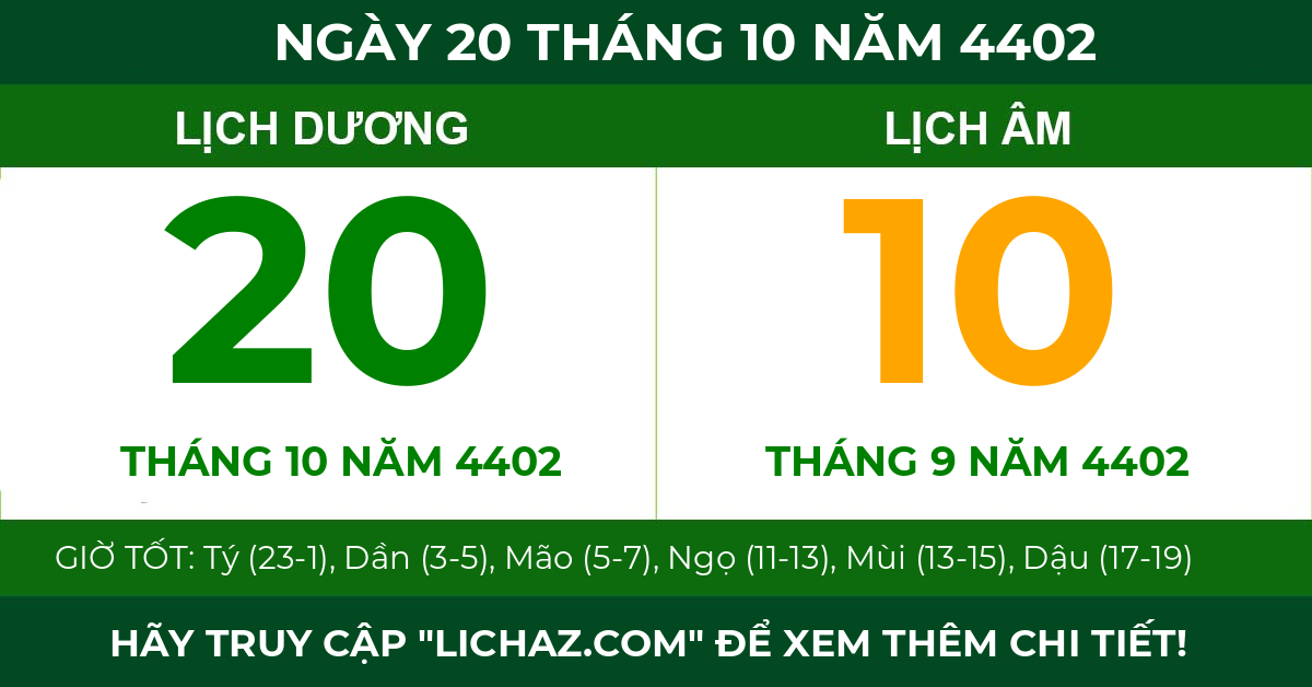 lịch âm ngày 20 tháng 10 năm 4402