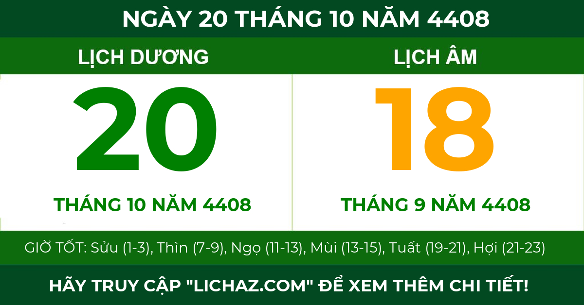 lịch âm ngày 20 tháng 10 năm 4408