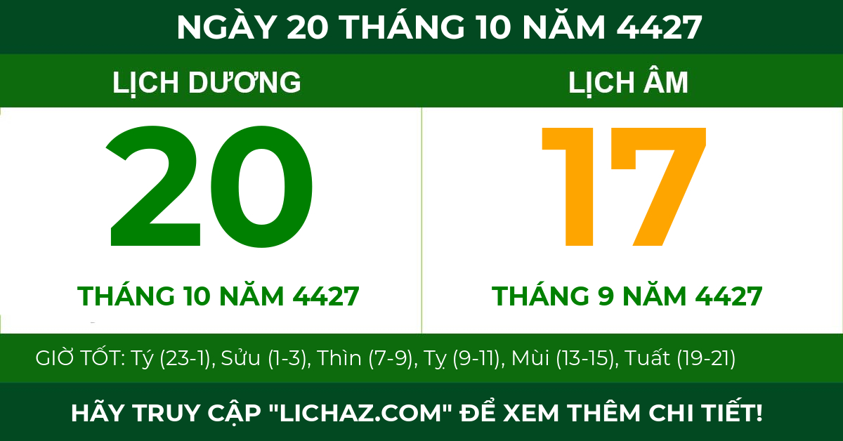 lịch âm ngày 20 tháng 10 năm 4427