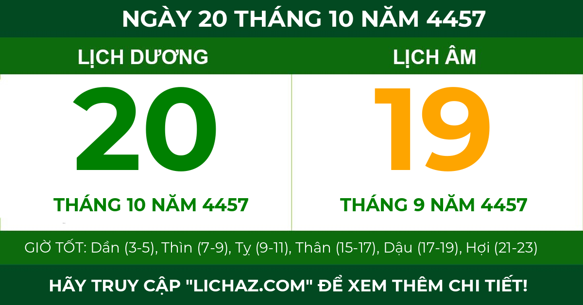 lịch âm ngày 20 tháng 10 năm 4457