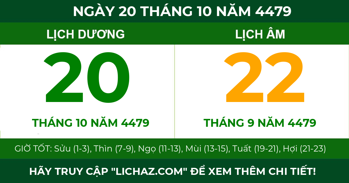 lịch âm ngày 20 tháng 10 năm 4479