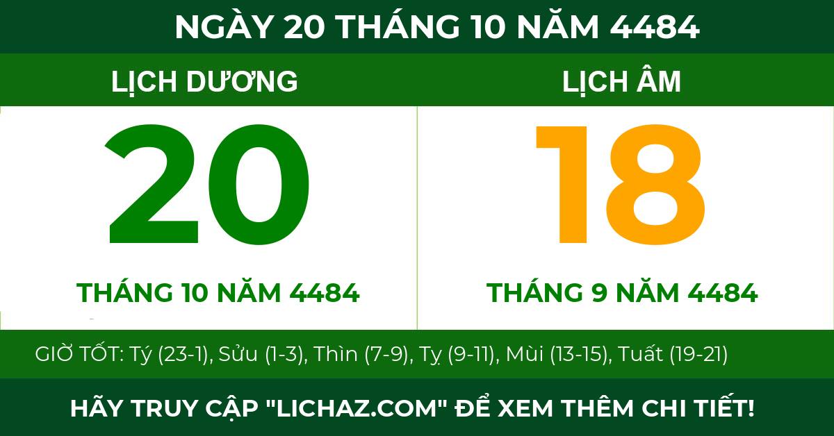 lịch âm ngày 20 tháng 10 năm 4484