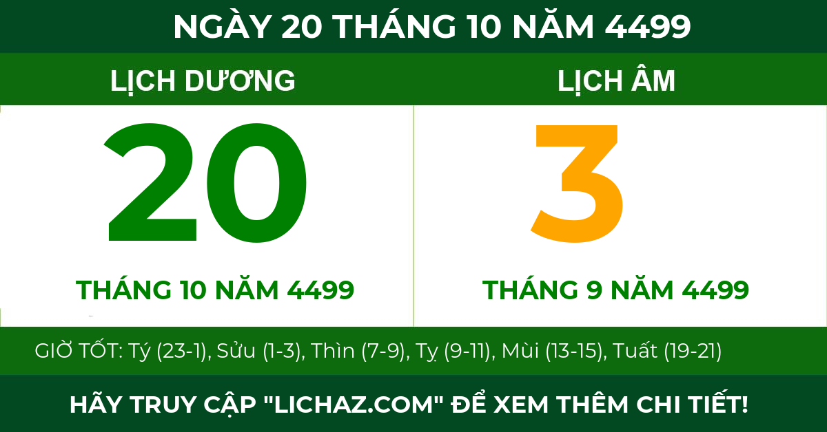 lịch âm ngày 20 tháng 10 năm 4499