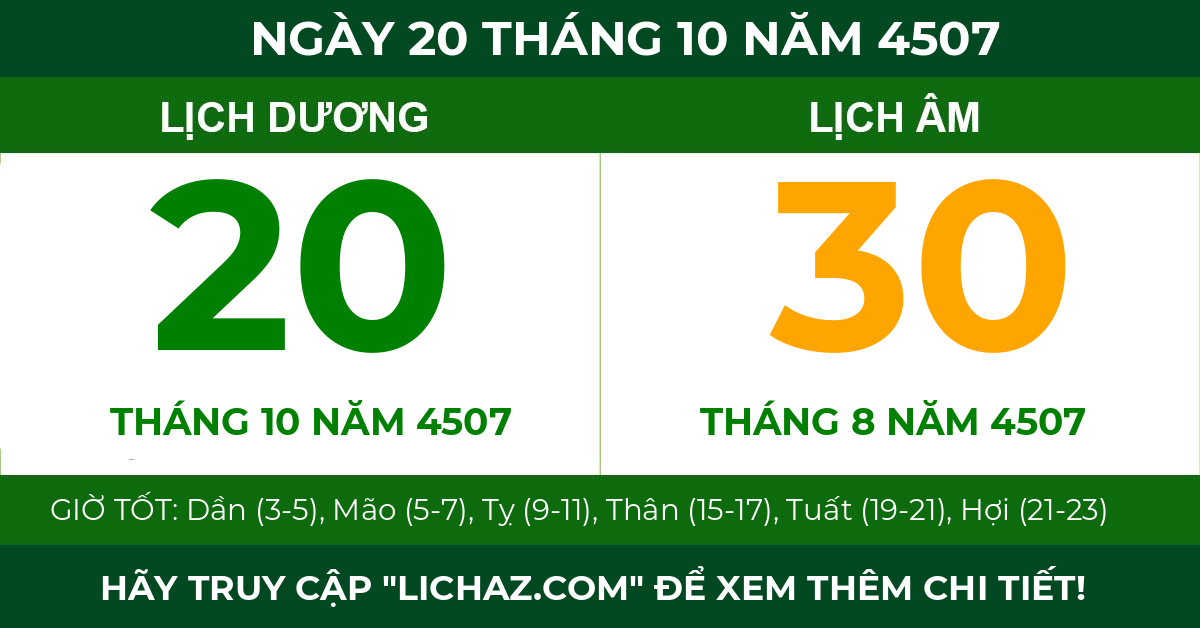 lịch âm ngày 20 tháng 10 năm 4507