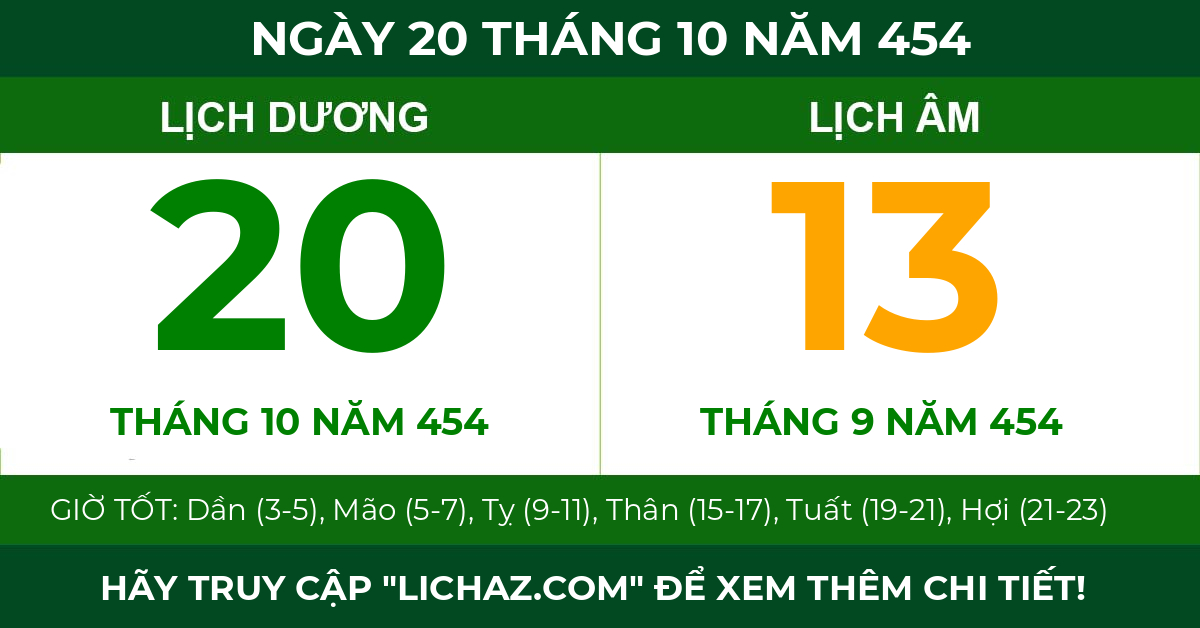 lịch âm ngày 20 tháng 10 năm 454