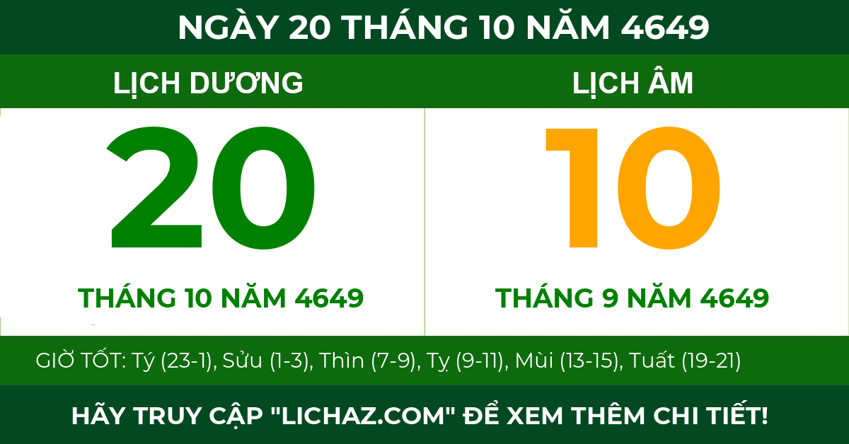 lịch âm ngày 20 tháng 10 năm 4649