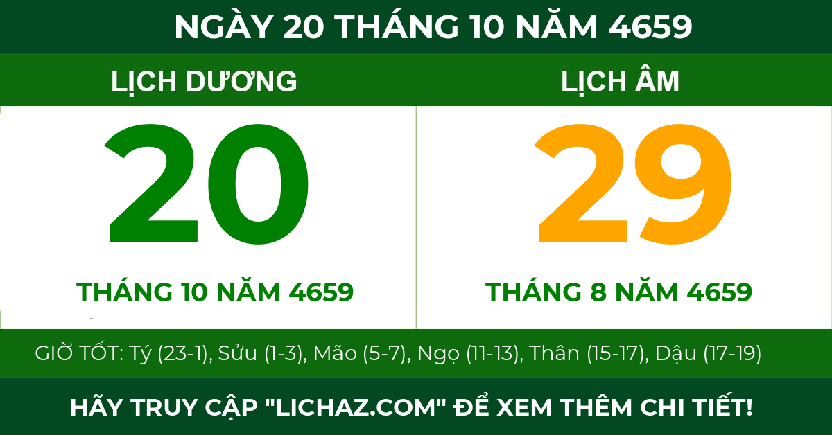 lịch âm ngày 20 tháng 10 năm 4659