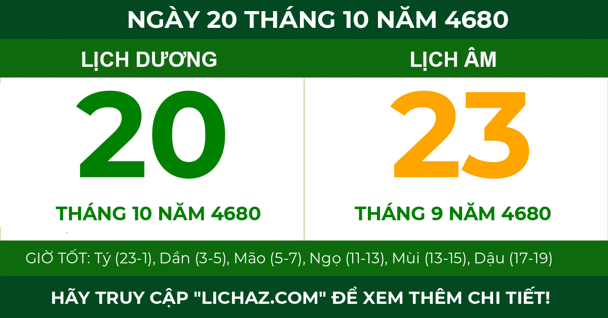 lịch âm ngày 20 tháng 10 năm 4680