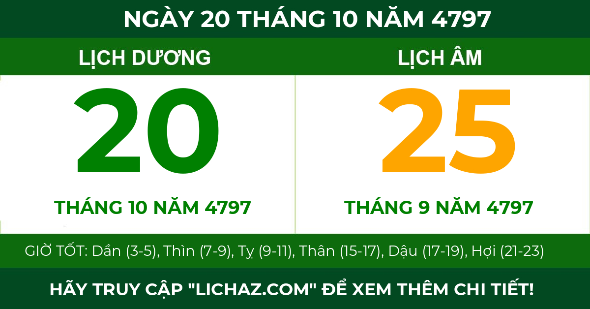 lịch âm ngày 20 tháng 10 năm 4797