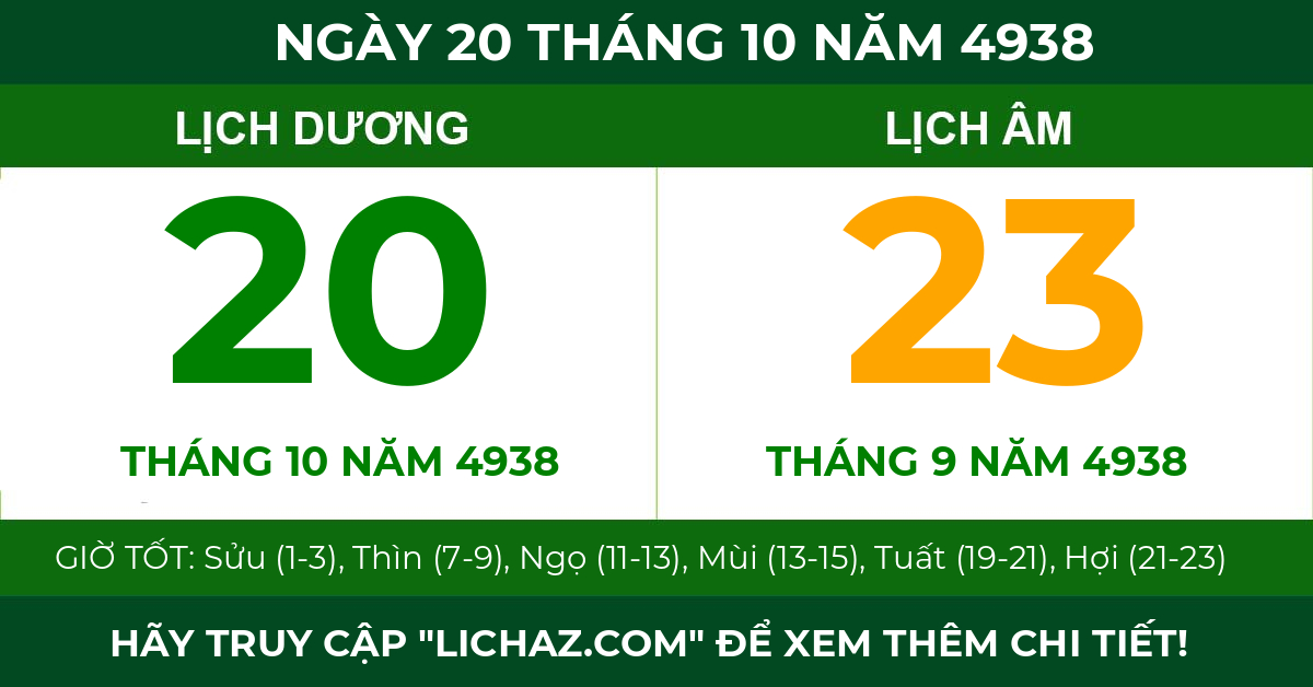 lịch âm ngày 20 tháng 10 năm 4938