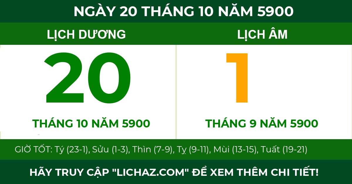lịch âm ngày 20 tháng 10 năm 5900