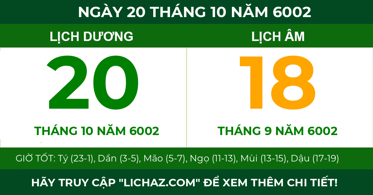 lịch âm ngày 20 tháng 10 năm 6002