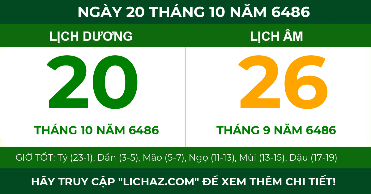 lịch âm ngày 20 tháng 10 năm 6486