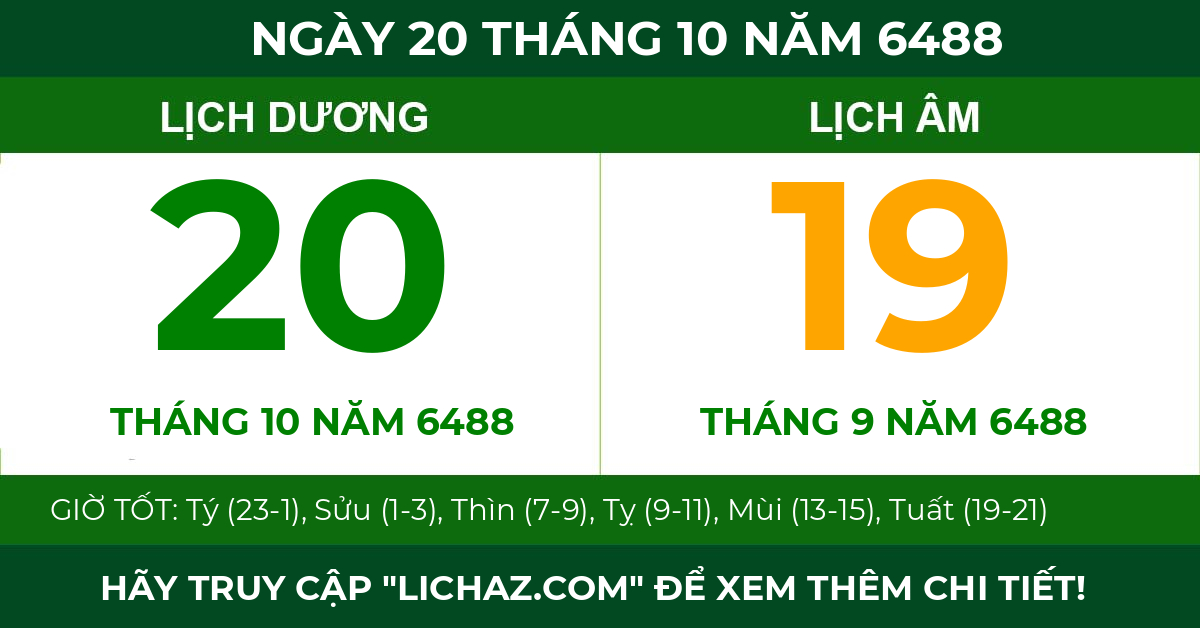 lịch âm ngày 20 tháng 10 năm 6488