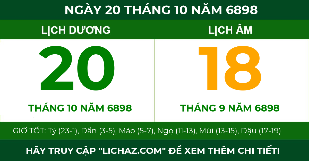 lịch âm ngày 20 tháng 10 năm 6898