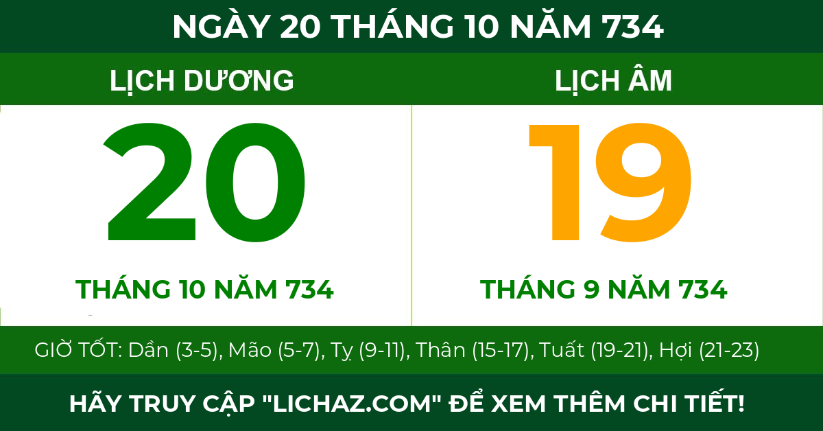 lịch âm ngày 20 tháng 10 năm 734