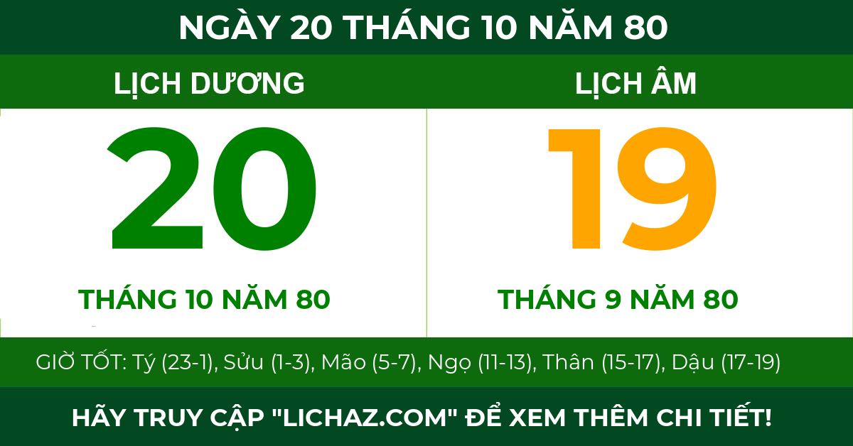lịch âm ngày 20 tháng 10 năm 80