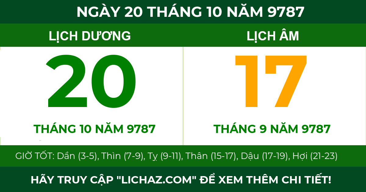 lịch âm ngày 20 tháng 10 năm 9787