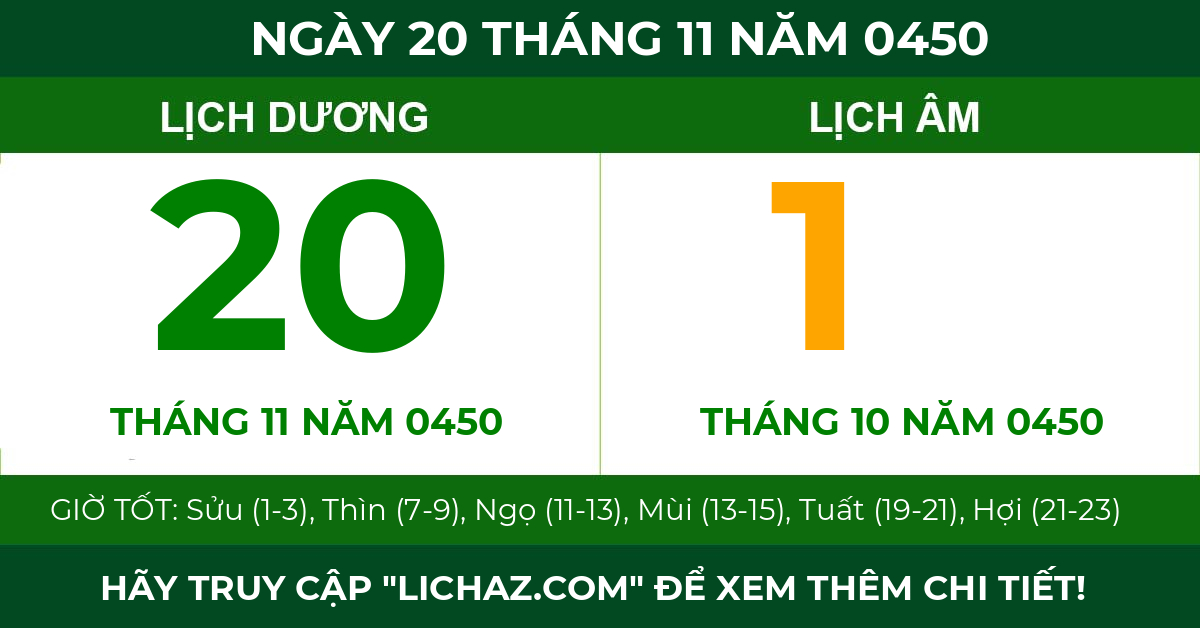 lịch âm ngày 20 tháng 11 năm 0450