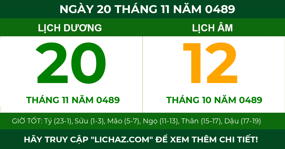 lịch âm ngày 20 tháng 11 năm 0489