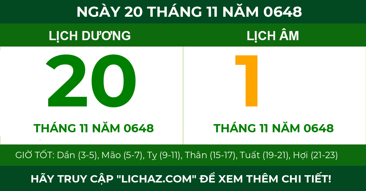 lịch âm ngày 20 tháng 11 năm 0648