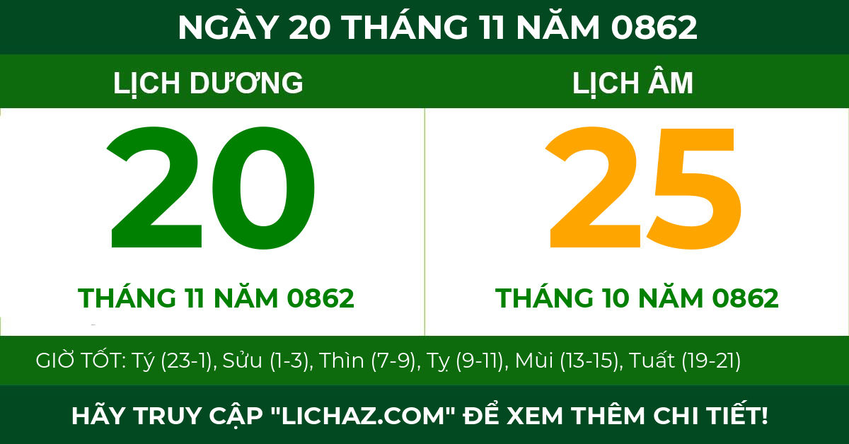 lịch âm ngày 20 tháng 11 năm 0862
