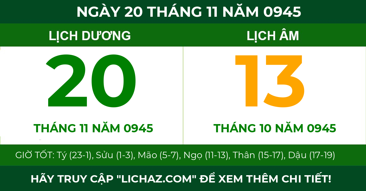 lịch âm ngày 20 tháng 11 năm 0945
