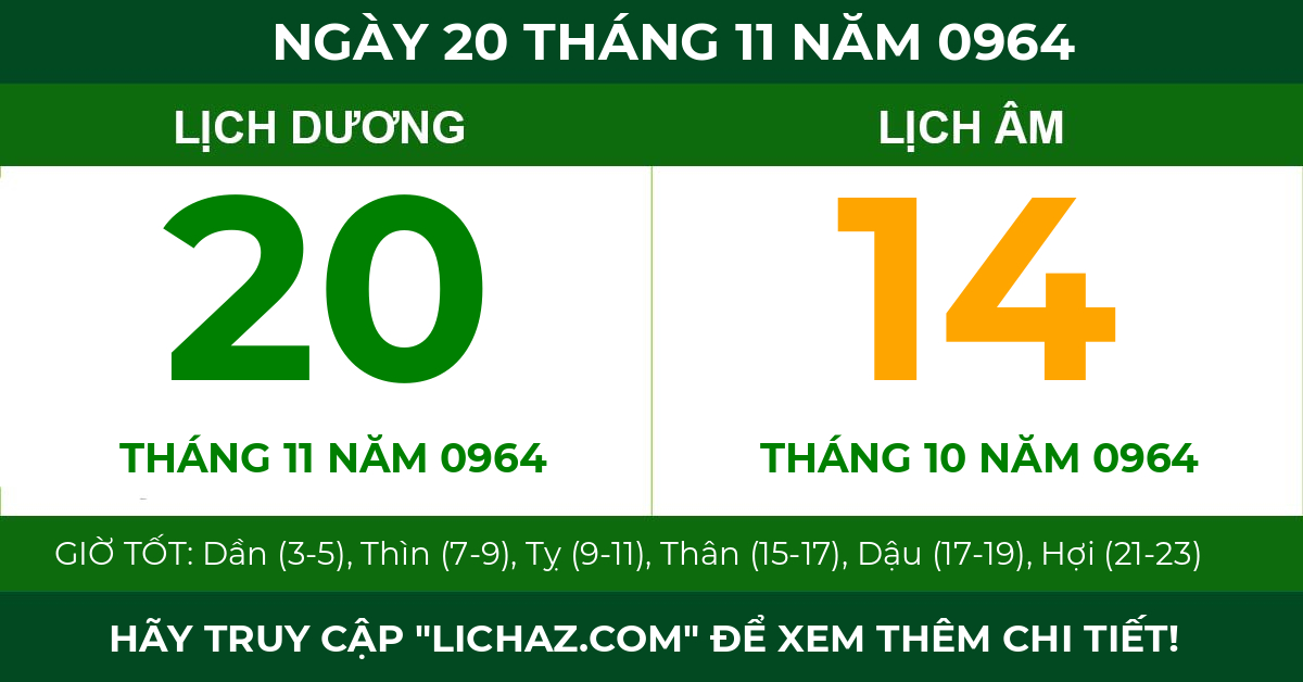 lịch âm ngày 20 tháng 11 năm 0964