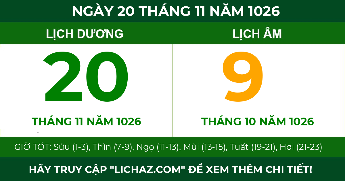 lịch âm ngày 20 tháng 11 năm 1026