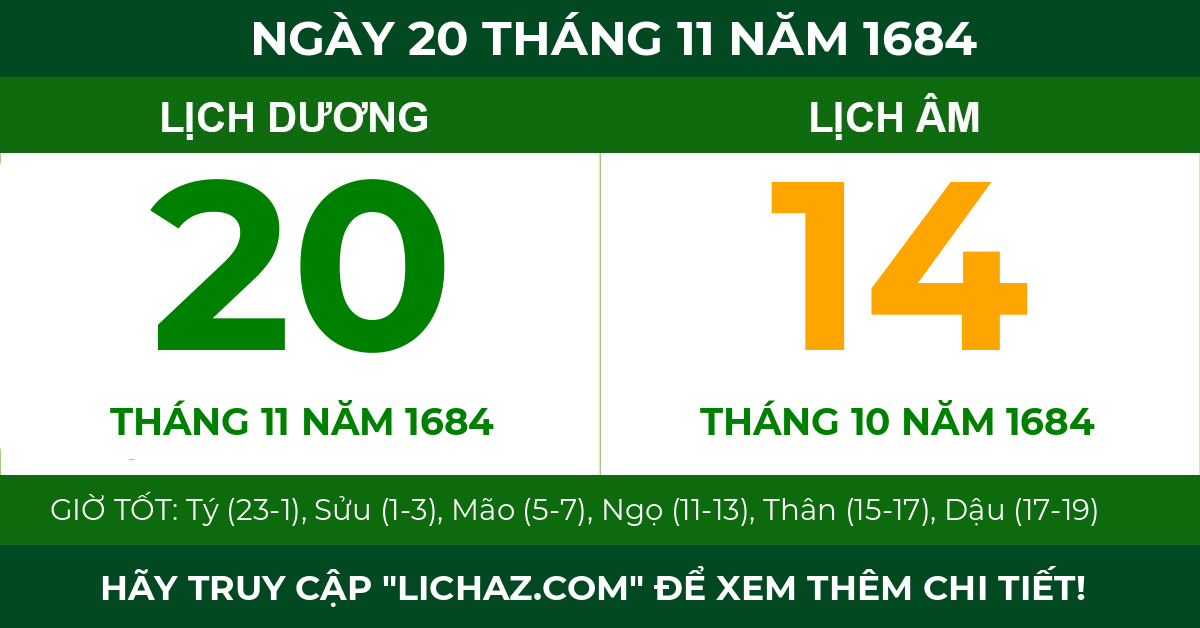 lịch âm ngày 20 tháng 11 năm 1684