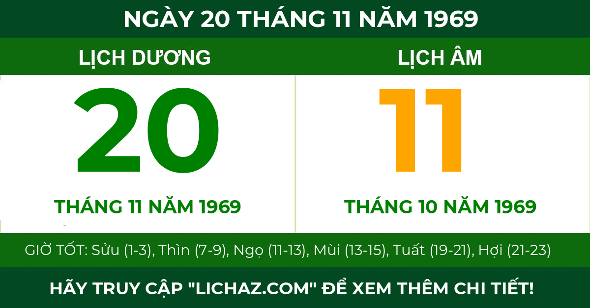 lịch âm ngày 20 tháng 11 năm 1969