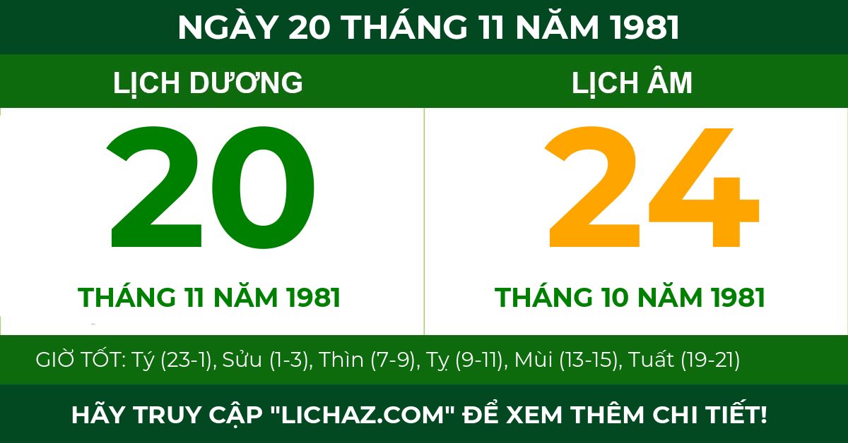 lịch âm ngày 20 tháng 11 năm 1981