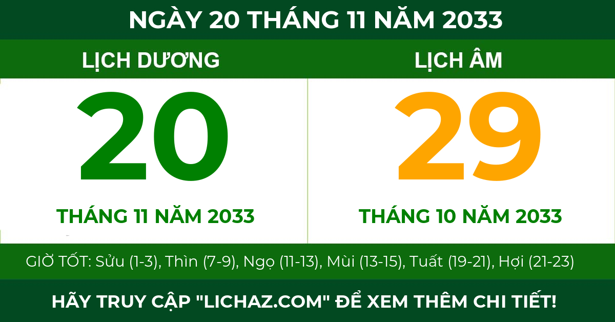 lịch âm ngày 20 tháng 11 năm 2033