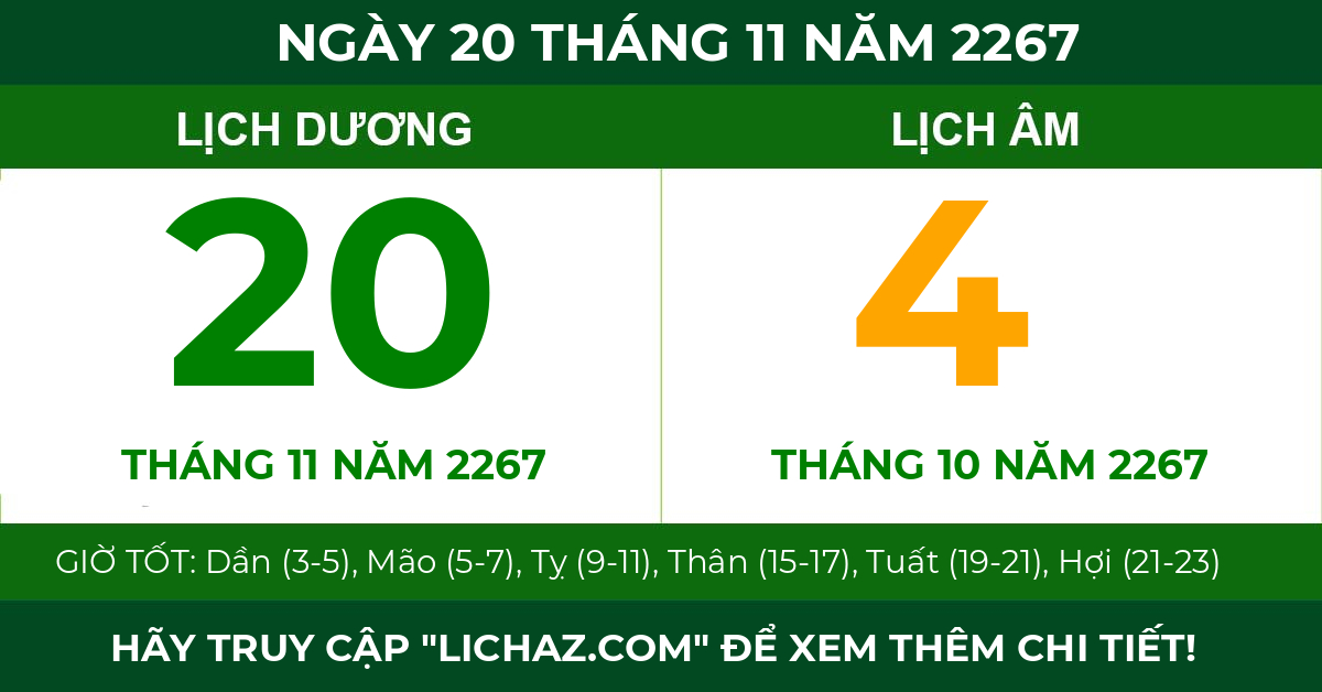 lịch âm ngày 20 tháng 11 năm 2267