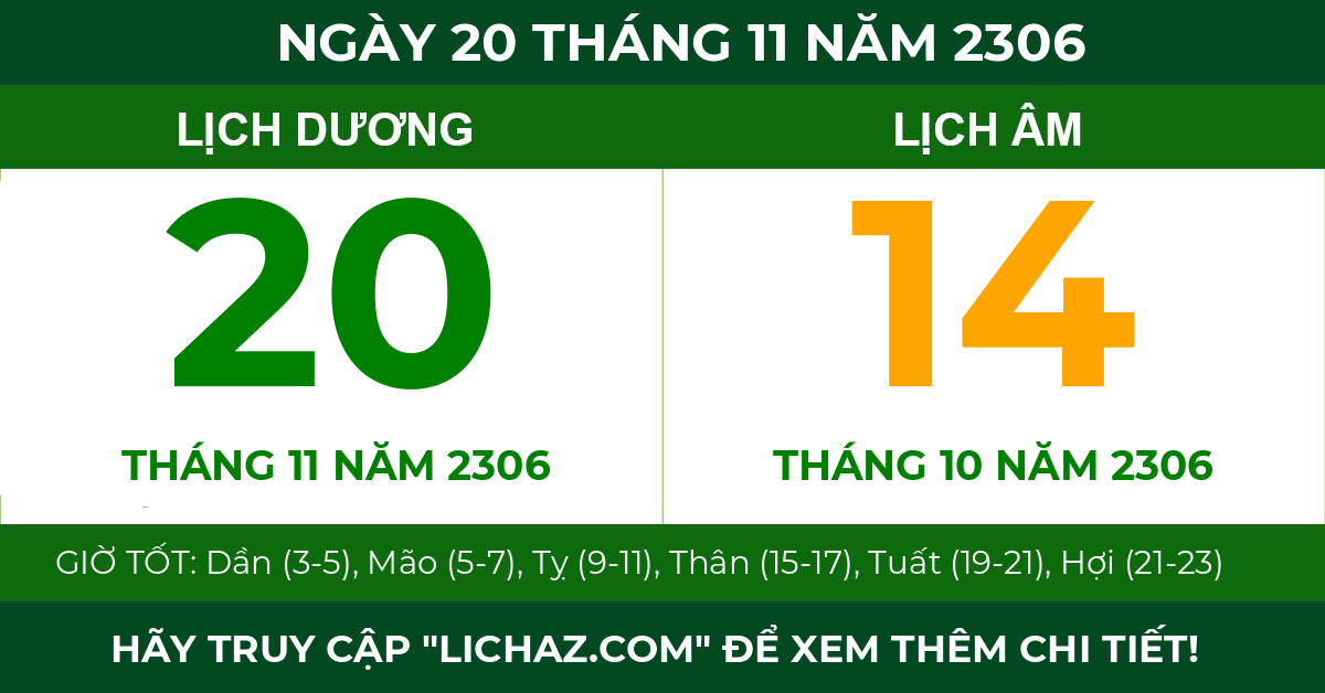 lịch âm ngày 20 tháng 11 năm 2306