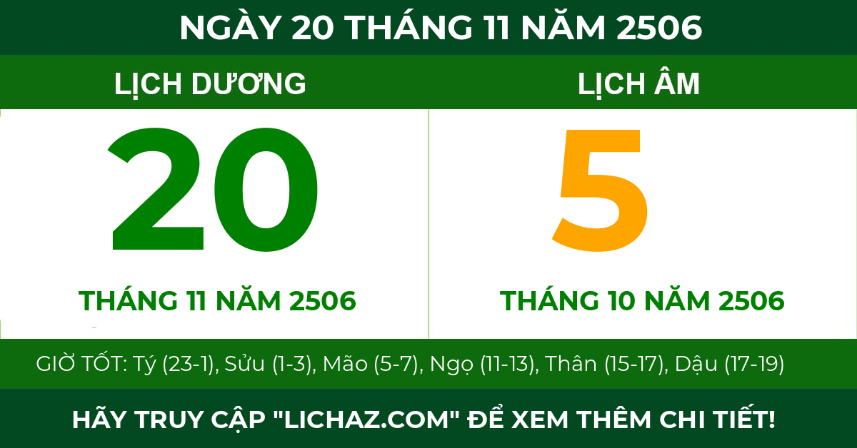lịch âm ngày 20 tháng 11 năm 2506